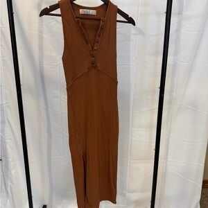 Free People Ribbed Button-Front Maxi Dress in Rust